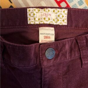 J.Crew matchstick pants in maroon/corduroy